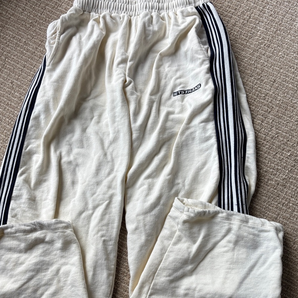 Iets Frans Cream Track Pants with Black Stripes